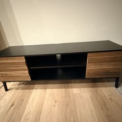 Black and Wooden TV Console Table