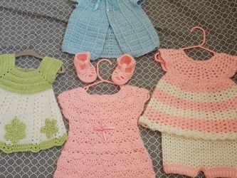 Baby Girl Crochet Dress, Shorts And Sweater