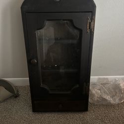 vintage black wood wall-mounted curio display cabinet,