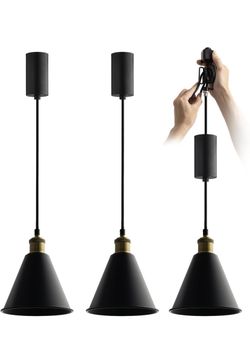 H-Type Matte Black Track Lighting Pendant with E26 Socket, Pack of 3