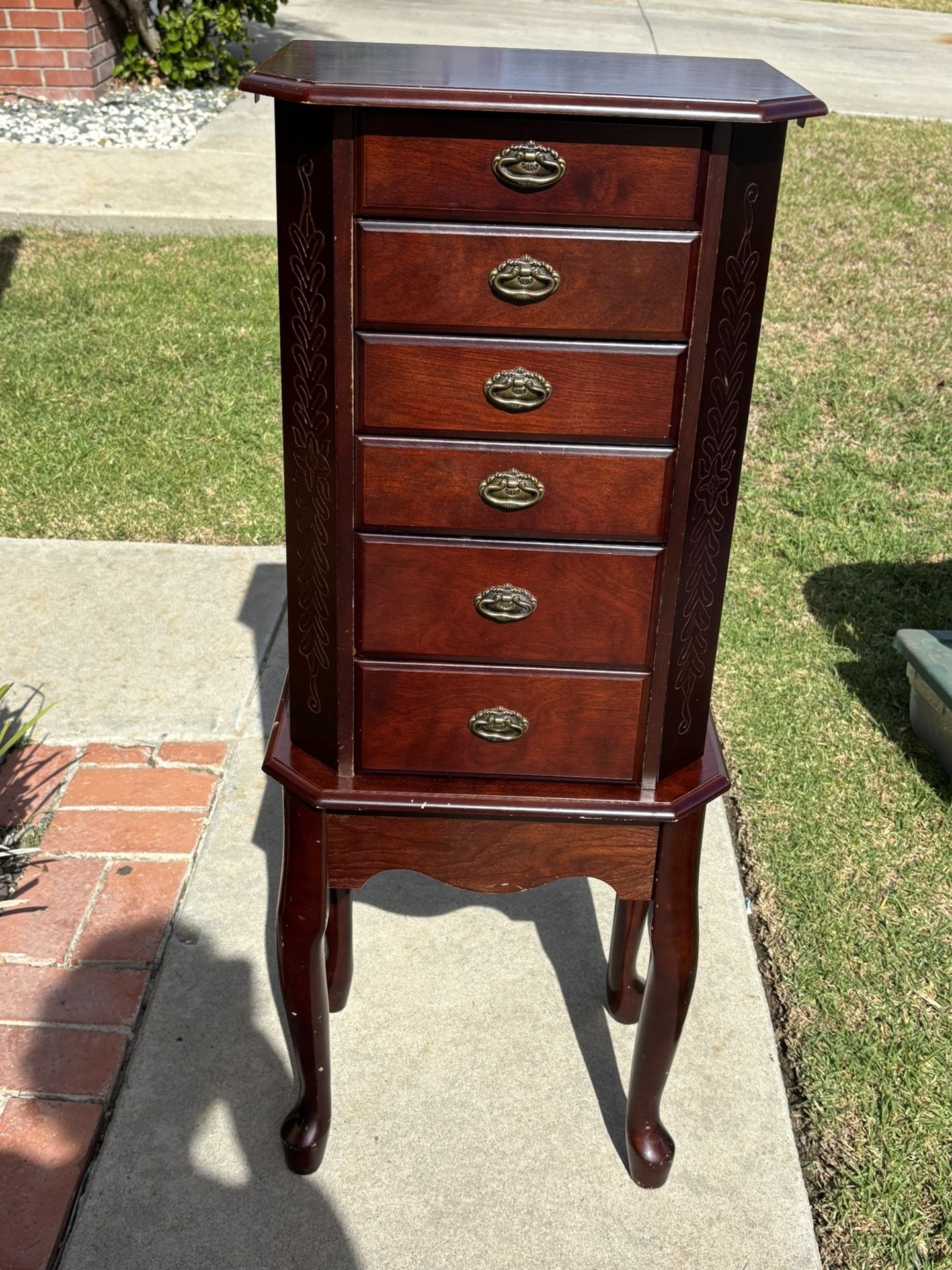 Wooden Standing Jewelry Box With Drawers