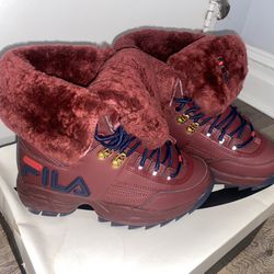 Fila Womans Disruptor Boot Lace Up Red 
