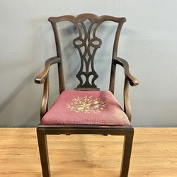 Early 20th Century Chippendale-Style Dining Chair With Needlepoint Seat