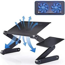 Laptop Stand, Laptop Table, Height Adjustable Aluminum Laptop Desk for Bed and Sofa, Portable Laptop Bed Tray Table, Including 2 Cooling Fans and Mous