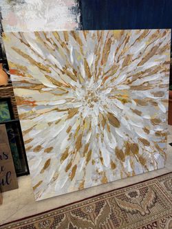 Abstract White and Gold Burst Canvas Painting