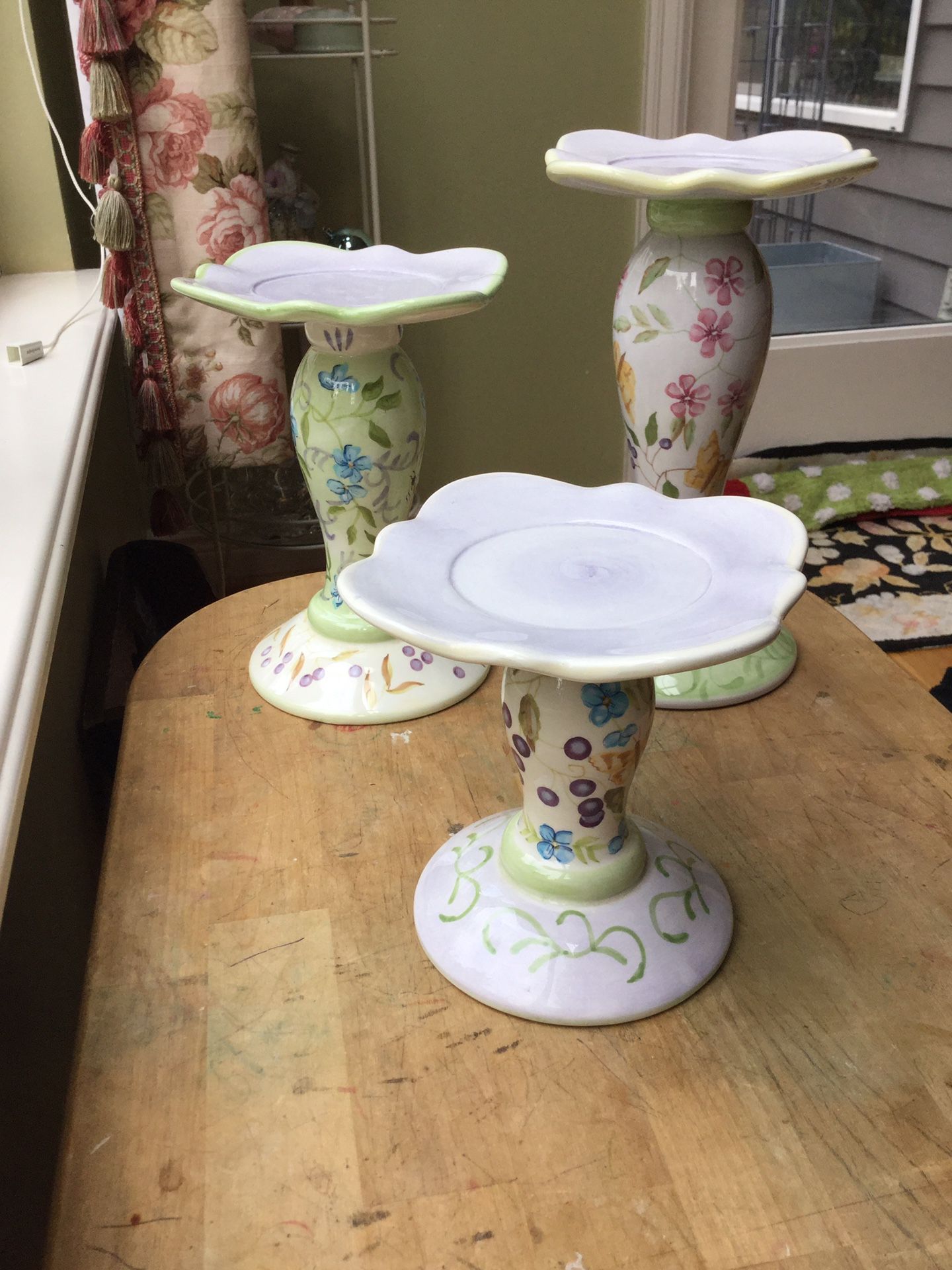 Capriware Shabby Chic Farmhouse Porcelain Candleholders/Risers/Cupcake Lifts and Stands Display