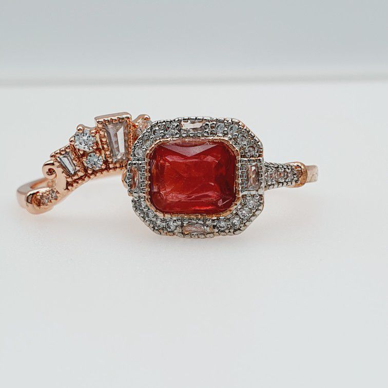 "2Pcs/Set Vintage Rhinestone CZ Rose Gold Plated Ring for Women, HA4413-6
