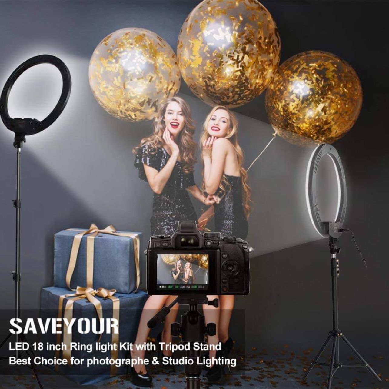 18 Inch Ring Light with Stand, Dimmable LED Ring Light with Carry Bag, Phone Holder & Pad Holder, Lighting for Live Stream/Makeup/Video/Camera/YouTube