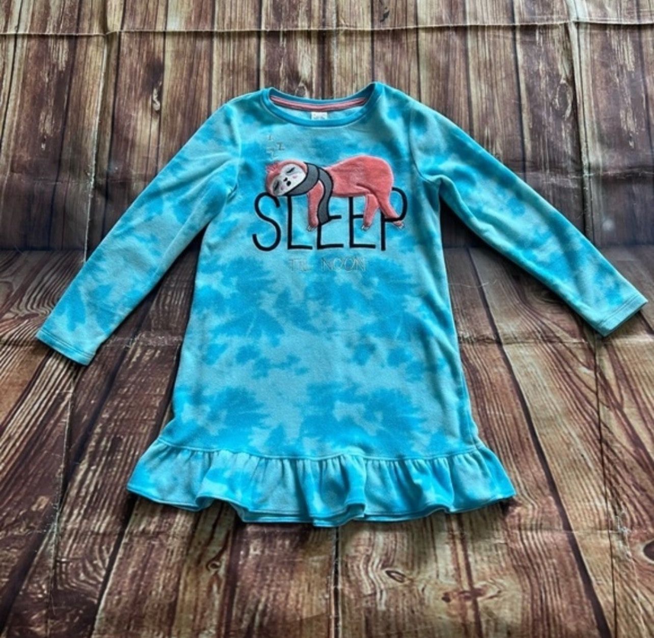 Members Mark Girls Long Sleeves Round Neck Blue Tie Dye Sleepwear Gown Sz 7/8