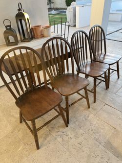 Set of 4 Windsor Wood Dining Chairs