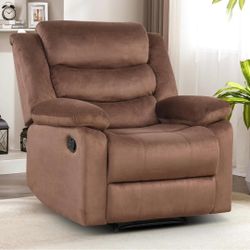 Recliner Chair for Adults, Overstuffed Breathable Fabric Reclining Single Sofa with Overstuffed Backrest and Armrests for Living Room Bedroom (Brown)