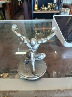 Jac Zagoory Designs Atlas Pewter Pen Holder Desk Sculpture 1999 Made USA