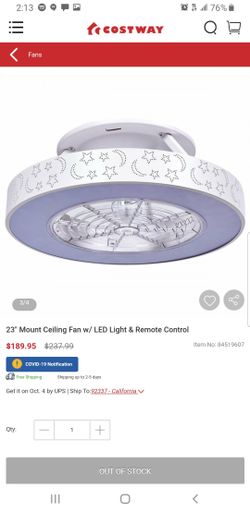 23" Mount Ceiling Fan w/ LED Light & Remote control
