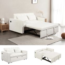 Sofa Velvet Pull Out Sofa Bed Convertible Sofa Adjustable Backrest Loveseat Sofa Couch with USB Charging & Side Pocket for Living Room, Office,Small S
