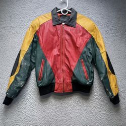 Leather 8 Ball Jacket Mens Small Serge Platini Colorful Color Block
