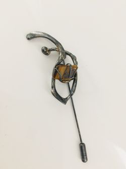 Brooch Pin with Brown Energy Stone & Free Jewelry Pouch