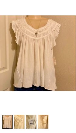 Free People White Ruffled Smocked Blouse Top BNWT Size Small Runs Large