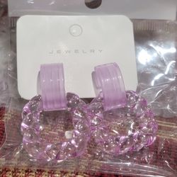Purple Acrylic Hoop Stud Earrings