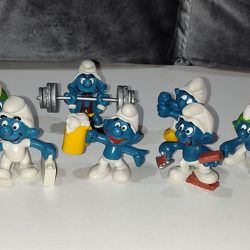 VINTAGE ACTIVITY SMURFS 1(contact info removed) PEYO SCHLEICH BUNDLE OF 7 COLLECTIBLE SMURFS