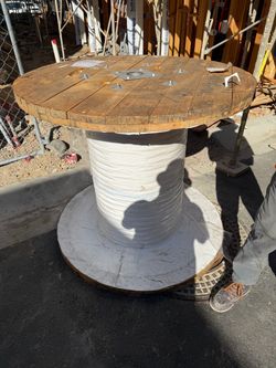 Large Wooden Cable Spool with Wire