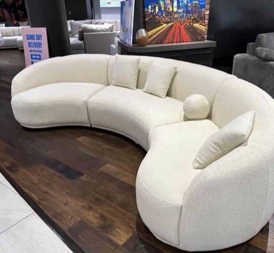 Bonita Ivory Boucle 3 Piece Curved Sectional