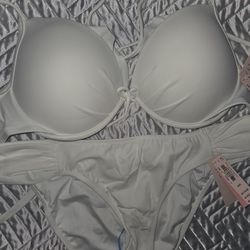 Victoria's Secret White Bikini Set 34D M/M Padded Adjustable Strap