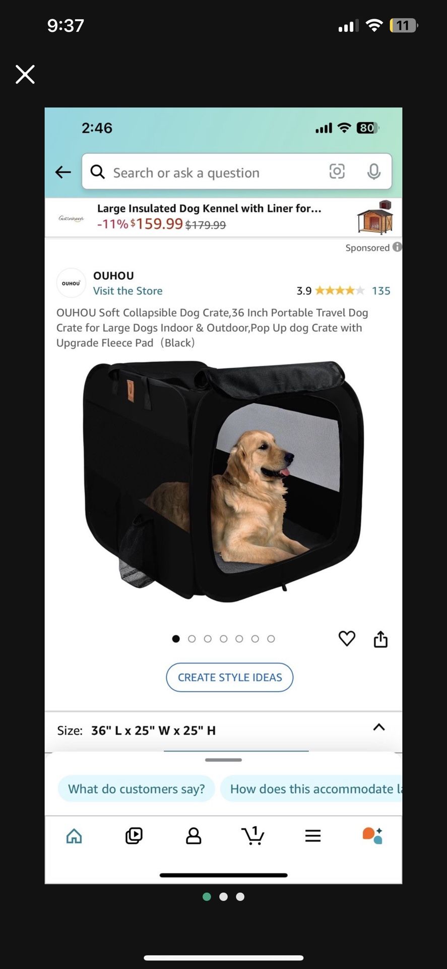 Pop Up Dog Crate  w/carrying Case 