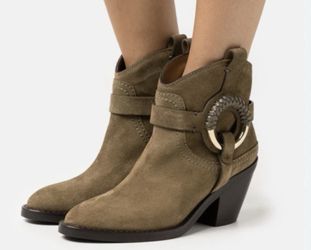 SEE BY CHLOÉ Hanna Suede Cowboy Booties Size 41 (10)