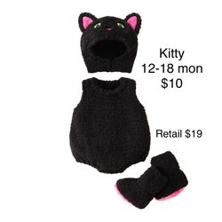 Kids Baby Black Kitty Cat Costume Halloween 12-18 month/ Traje de Gato Negro Bebe Niños 12-18 Meses