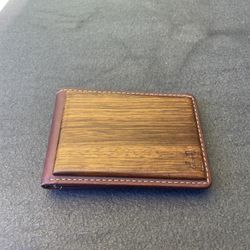 Men’s Wood & Leather Bifold Wallet – Brown