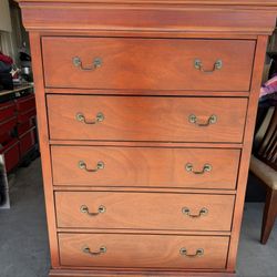 Reddish Brown Wood Dresser Tallboy 5 Drawers