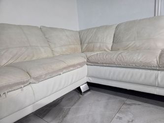 White Leather L-Shaped Sectional Sofa
