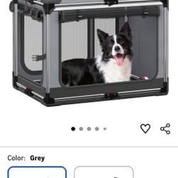 Collapsible Dog Crate: 38 Inch Foldable Soft Sided Dog Crate for Large Dogs, Portable Dog Travel Kennel with Soft Mat for Indoors & Outdoors, Grey (38