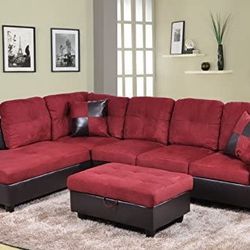 New Red Sectional And Ottoman