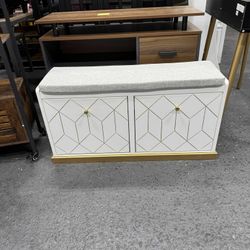 Shoe Bench with Storage, Modern Entryway Bench with 2 Flip Drawer & Padded Cushion Seat, Shoes Storage Bench for Hallway, Closet, Living Room, White S