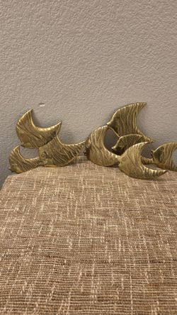 Set of 3 Vintage Mid Century Solid Brass Angelfish Wall Hangings