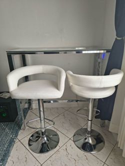 Modern 3-Piece Glass Bar Set – Table & 2 White Swivel Stools