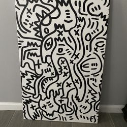 Black & White Graffiti Creatures Canvas by Emmanuel Signorino