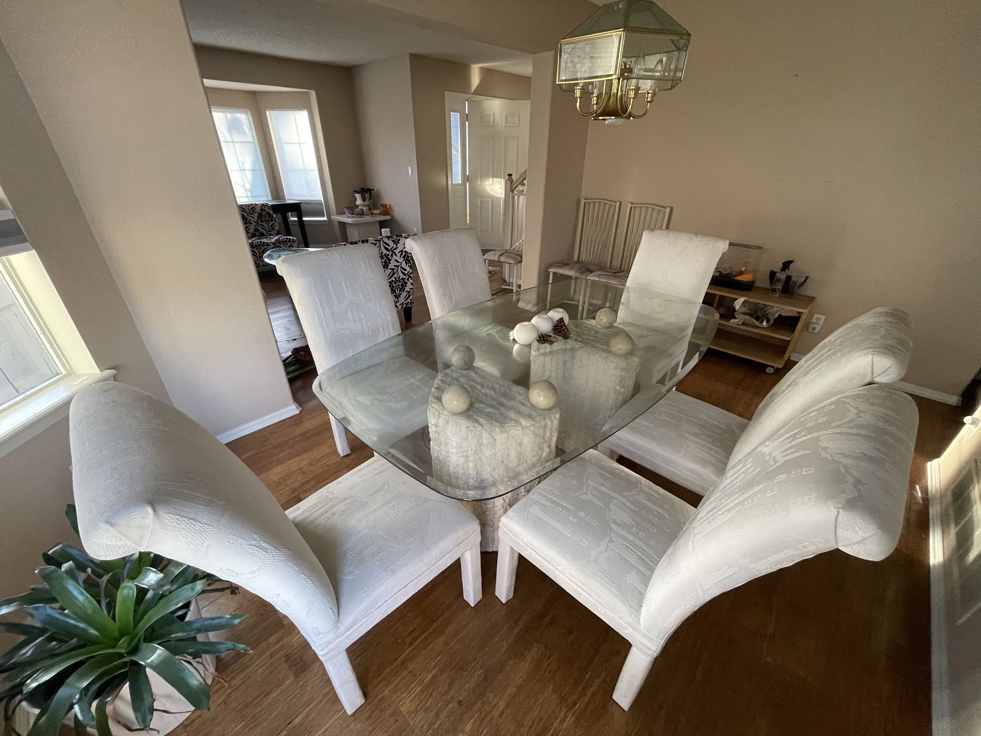 Vintage 1980s-90s Solid Stone Base Glass-Top Dining, coffee, side tbl.