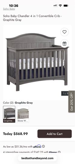 Soho Baby Chandler 4-in-1 Convertible Crib Graphite Gray