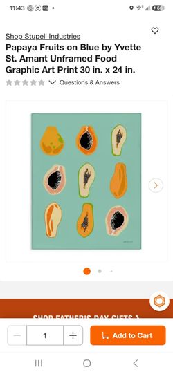 Papaya Fruits on Blue by Yvette St. Amant Unframed Food Graphic Art Print 30 in. x 24 in.