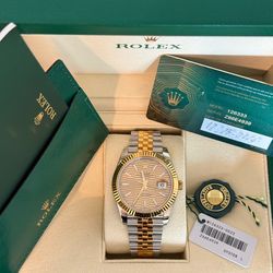 Rolex Date Just 41mm Two Tone Gold Champagne Motif Dial