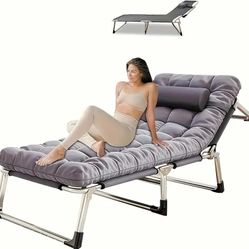 Patio Lounge Chair, Folding Guest Bed Cot for Adults, 500LB Heavy-Duty Capacity, Portable Extra Bed with Comfort, NEW 

