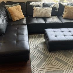 Black Faux Leather Couch- Great Condition