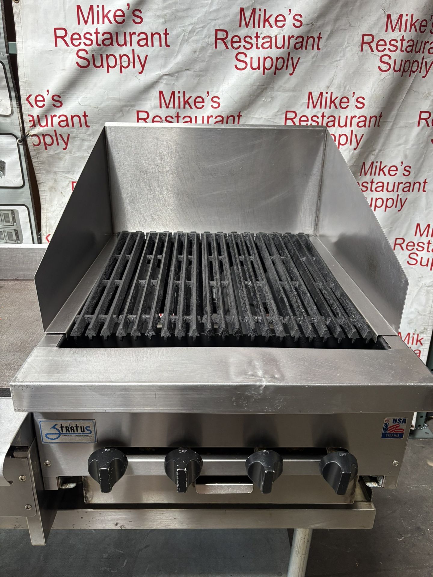 24” Radiant Char Broiler Commercial Grill Nat Gas Stratus Made In USA 12” Backsplash Burger Steak High BTU 4 Burner