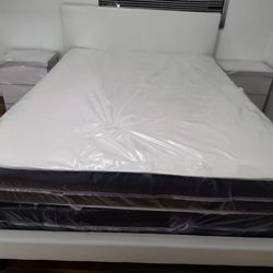 Bed frame white full size and full regular mattress new