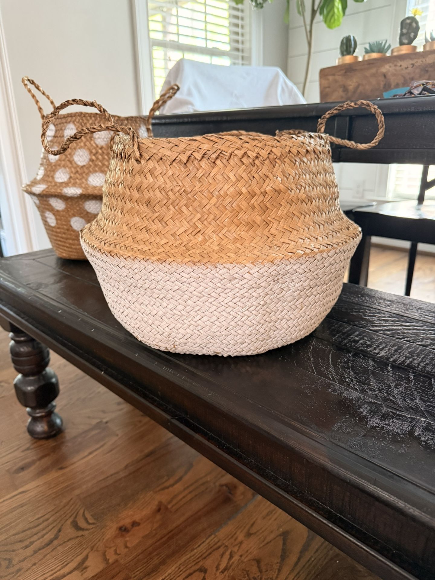 Natural And White Woven Belly Basket $10