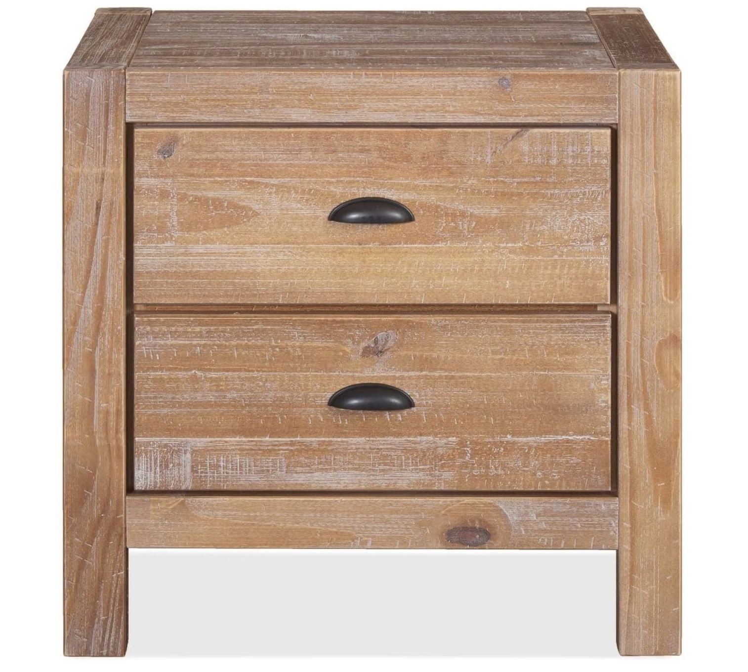 New Grain Wood Furniture Montauk 2-Drawer Bedside Nightstand, Solid Wood with Driftwood Finish