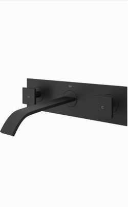 VIGO Titus Waterfall Two-Handle Three-Hole Wall Mount Bathroom Sink Faucet, Matte Black, Modern Design, Solid Brass, 1.2 GPM WaterSense & Ceramic Disc