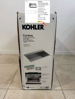 Kohler Cursiva 33inch Single Bowl Dual Mount Stainless Steel Kitchen Sink (100(contact info removed))